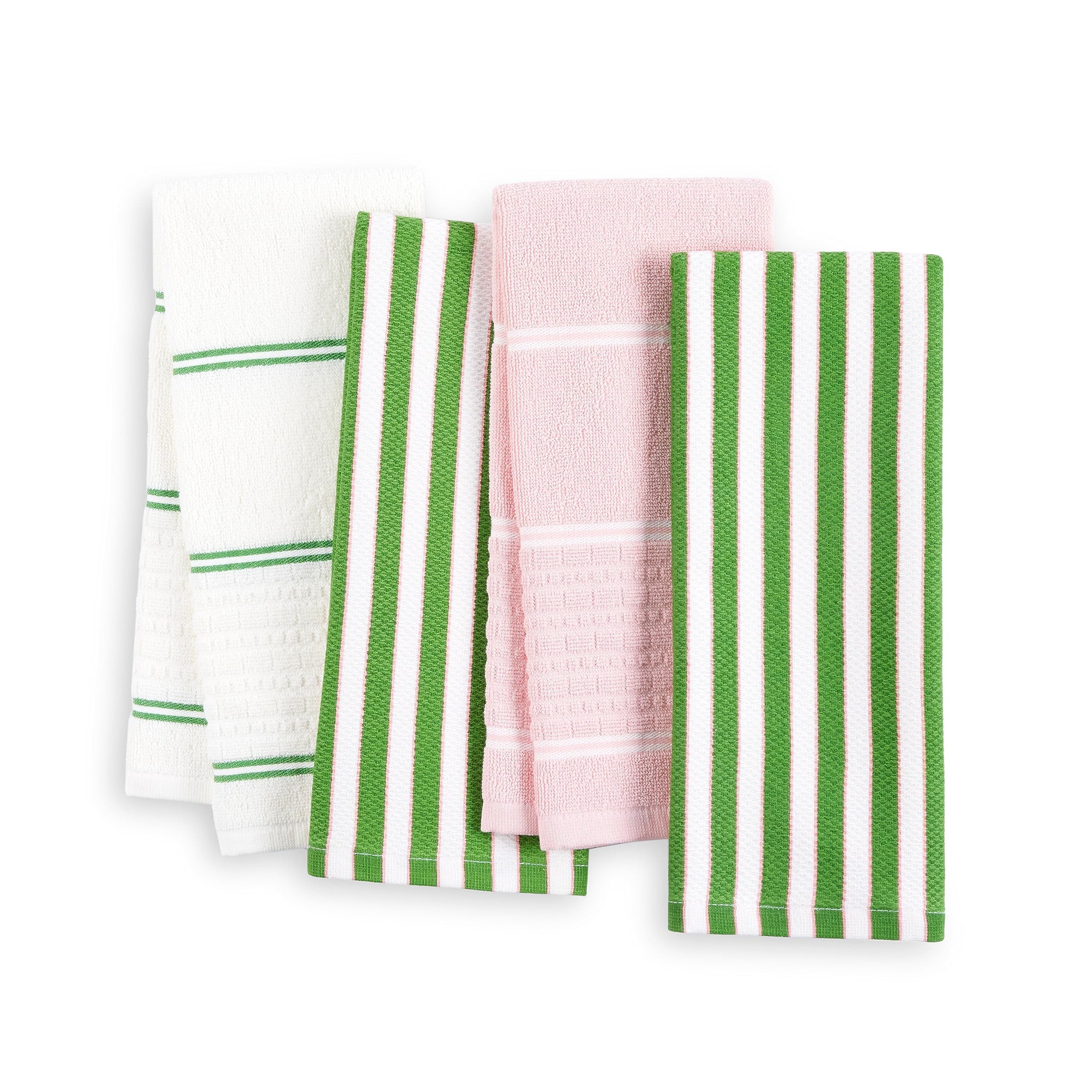Kate Spade New York Botanical Stripe Kitchen Towels 4-Pack Set, Absorbent 100% Cotton, Green/Pink... | Amazon (US)