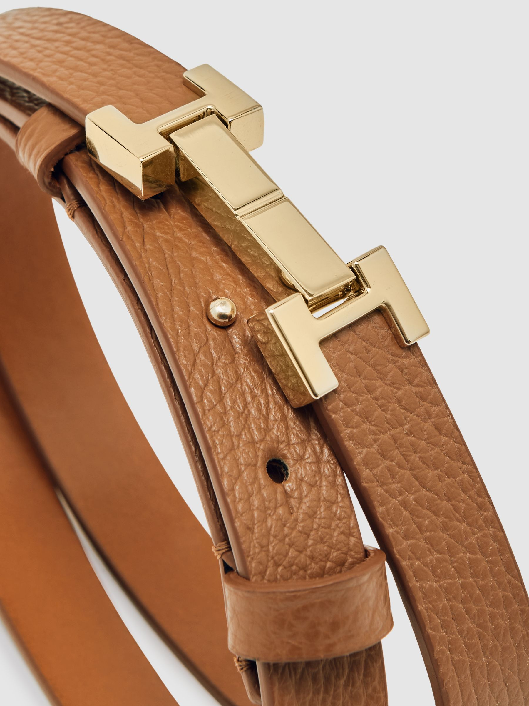 Reiss Leather Square Hinge Belt in Tan | REISS | Reiss US