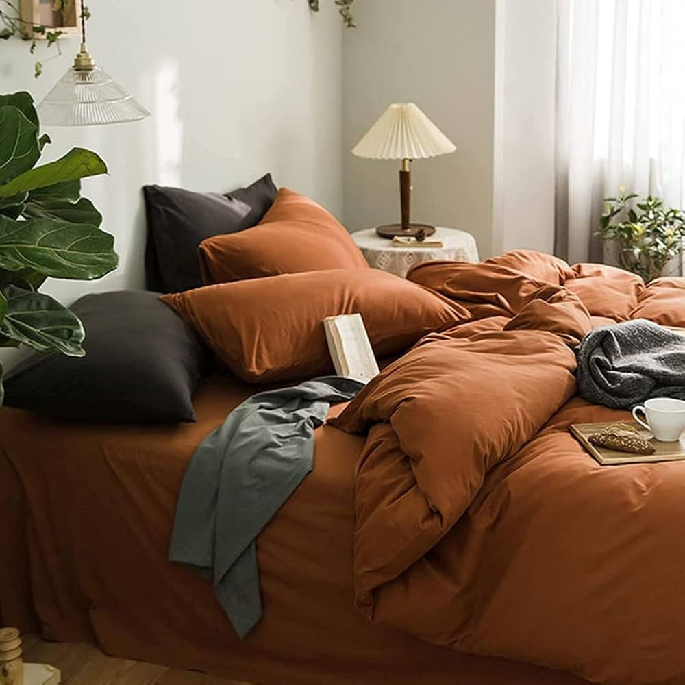 CoutureBridal Burnt Orange Duvet Cover Queen Size 3 Pieces Super Soft Microfiber Caramel Pumpkin ... | Amazon (US)