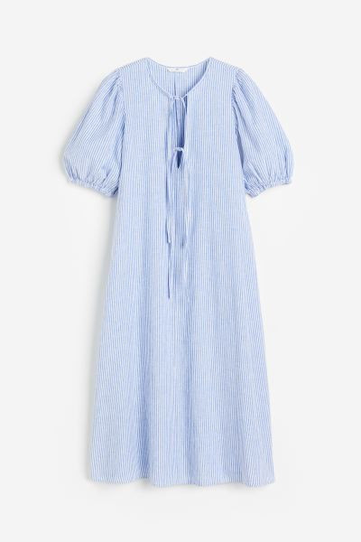 Tie-detail linen-blend dress | H&M (UK, MY, IN, SG, PH, TW, HK)