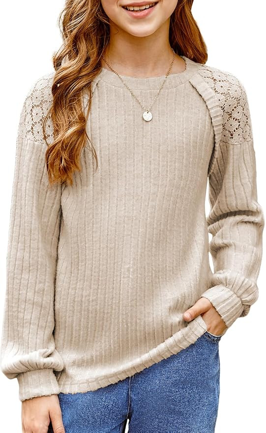 blibean Tween Girls Fall Shirts Long Sleeve Lace Tops Size 6-15 Years | Amazon (US)