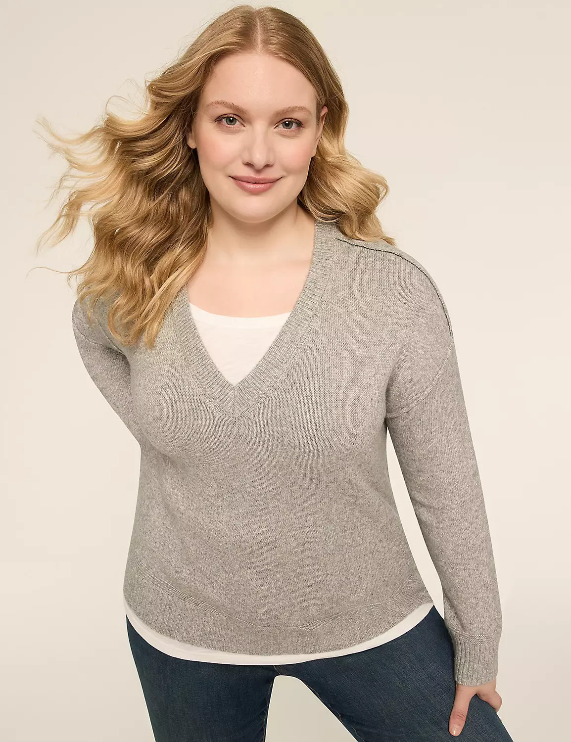 V-Neck Mix-Media Layered Sweater | LaneBryant | Lane Bryant (US)
