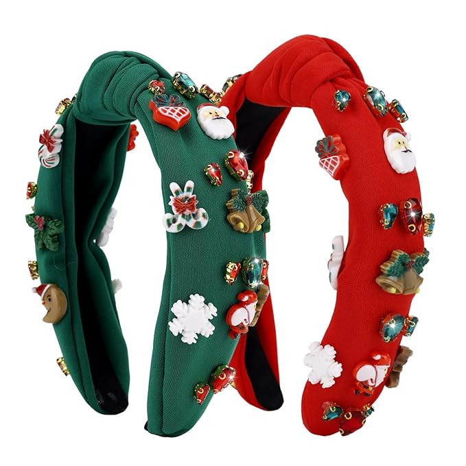2pcs Christmas Headbands, Red and Green Christmas Headbands Snowflakes Bells Santa & Candy Canes ... | Amazon (US)