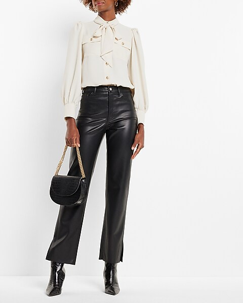 Relaxed Balloon Sleeve Novelty Button Tie Neck Portofino Shirt | Express