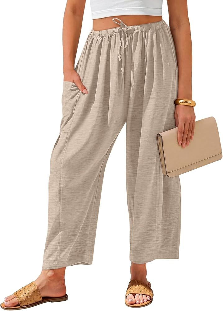 Caracilia Womens Wide Leg Pants 2026 Summer Palazzo Casual Loose Drawstring Lounge Flowy Beach Tr... | Amazon (US)