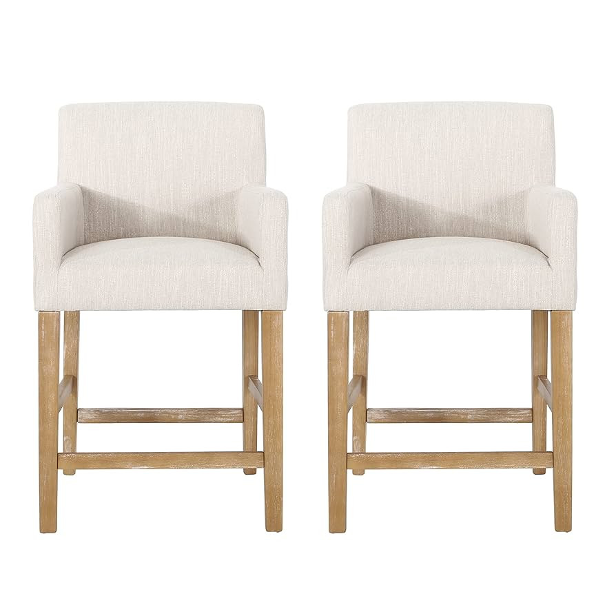 Armga Upholstered 26 inch Counter Stools - Beige/Weathered Natural (Set of 2) | Amazon (US)