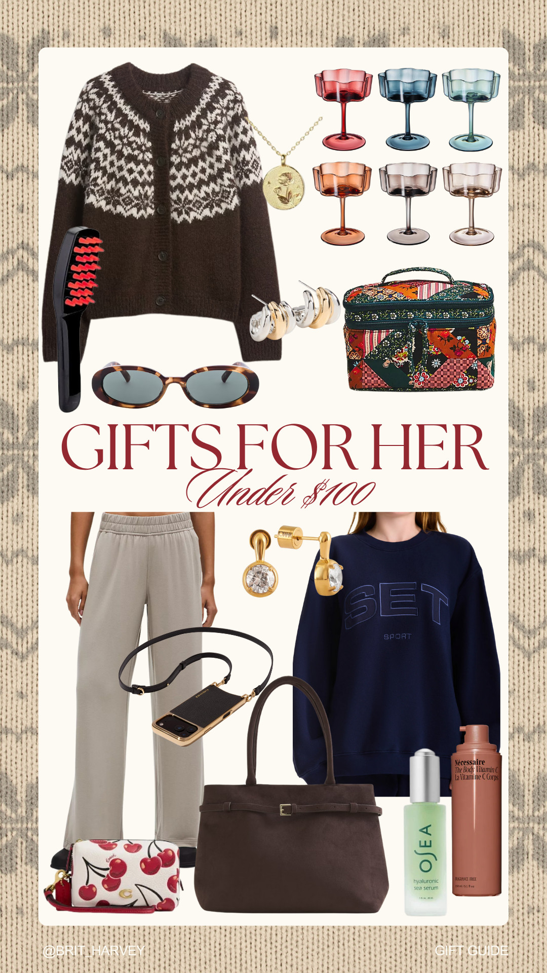 Holiday Gift Guide 🎁 | Gifts for Her Under $100
Elevated, cozy, and so giftable — everything here is under $100. The bestselling Clement earrings and brown Abercrombie handbag are back (two of the most-loved items this season), plus elevated knits, luxe skincare, and the prettiest colorful wine glasses for holiday hosting ✨🎁

#HolidayGiftGuide #GiftsUnder100 #GiftsForHer #LTKHoliday #Bestsellers #GiftIdeasForHer #CozySeasonFavorites #LTKFinds #HolidayHostess #HolidayShopping #ChicGifts #CuteGiftIdeas #ElevatedBasics 

 