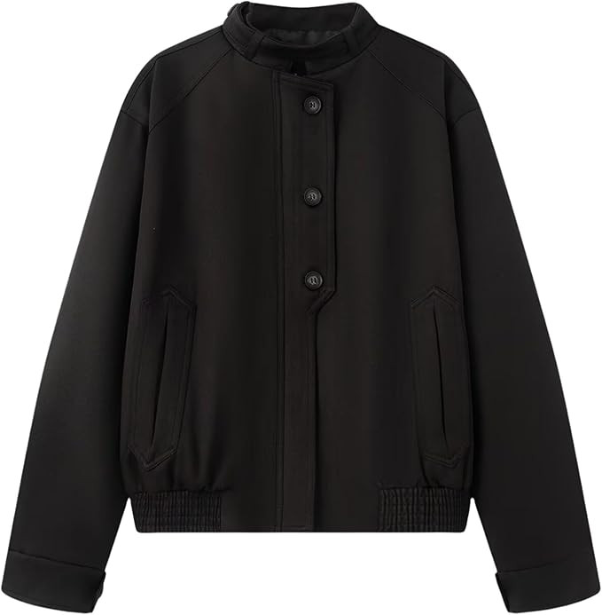 FindThy Women’s Button-Up Jacket Stylish High Neck Long Sleeve Solid Color Zipper Outerwear Coa... | Amazon (US)