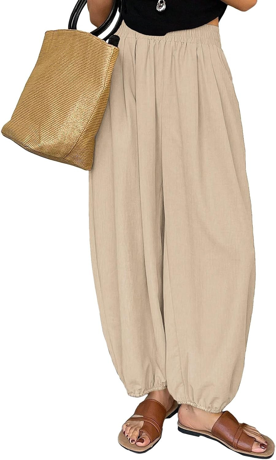 Astylish Women's Casual Elastic High Waisted Boho Harem Pants | Amazon (US)