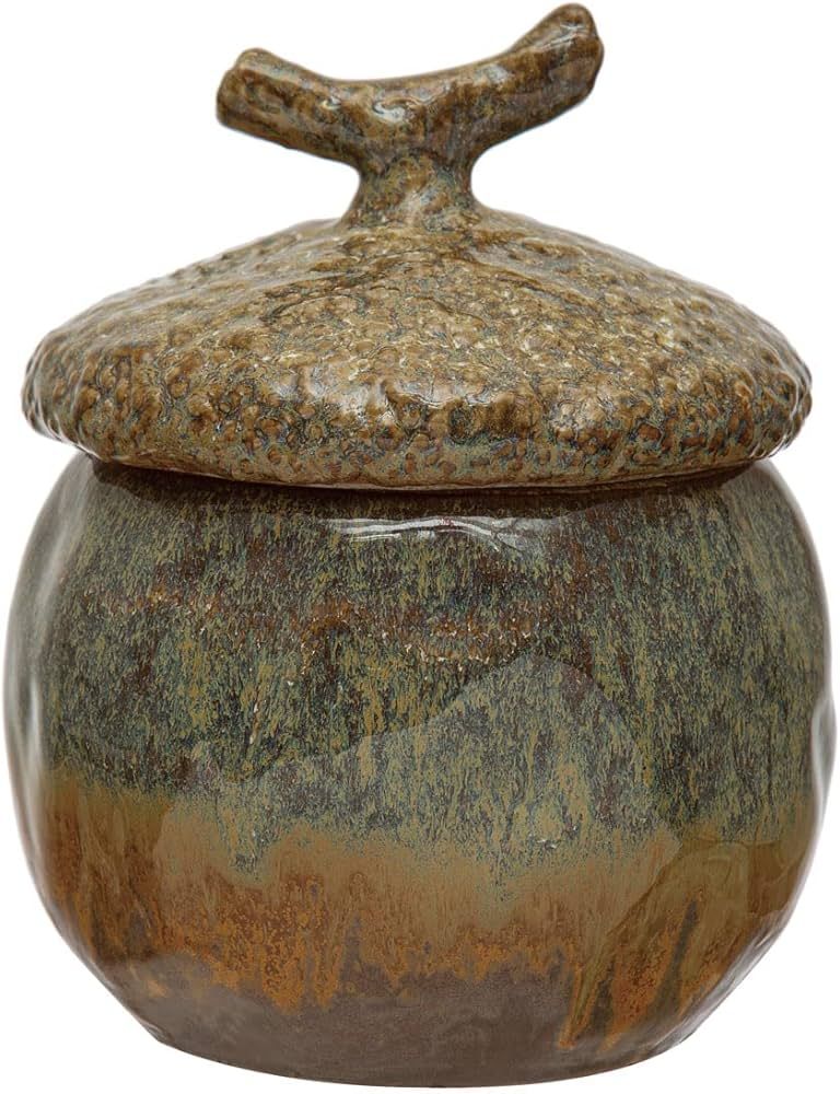 Creative Co-Op Stoneware Acorn Canister in Reactive Glaze, Brown | Amazon (US)