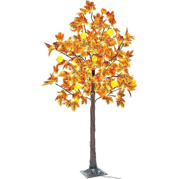 GGfuny 5.5Ft Prelit Lighted Fall Maples Tree with 16 Pumpkins 110 LED Warm Lights Fall Decor for ... | Walmart (US)