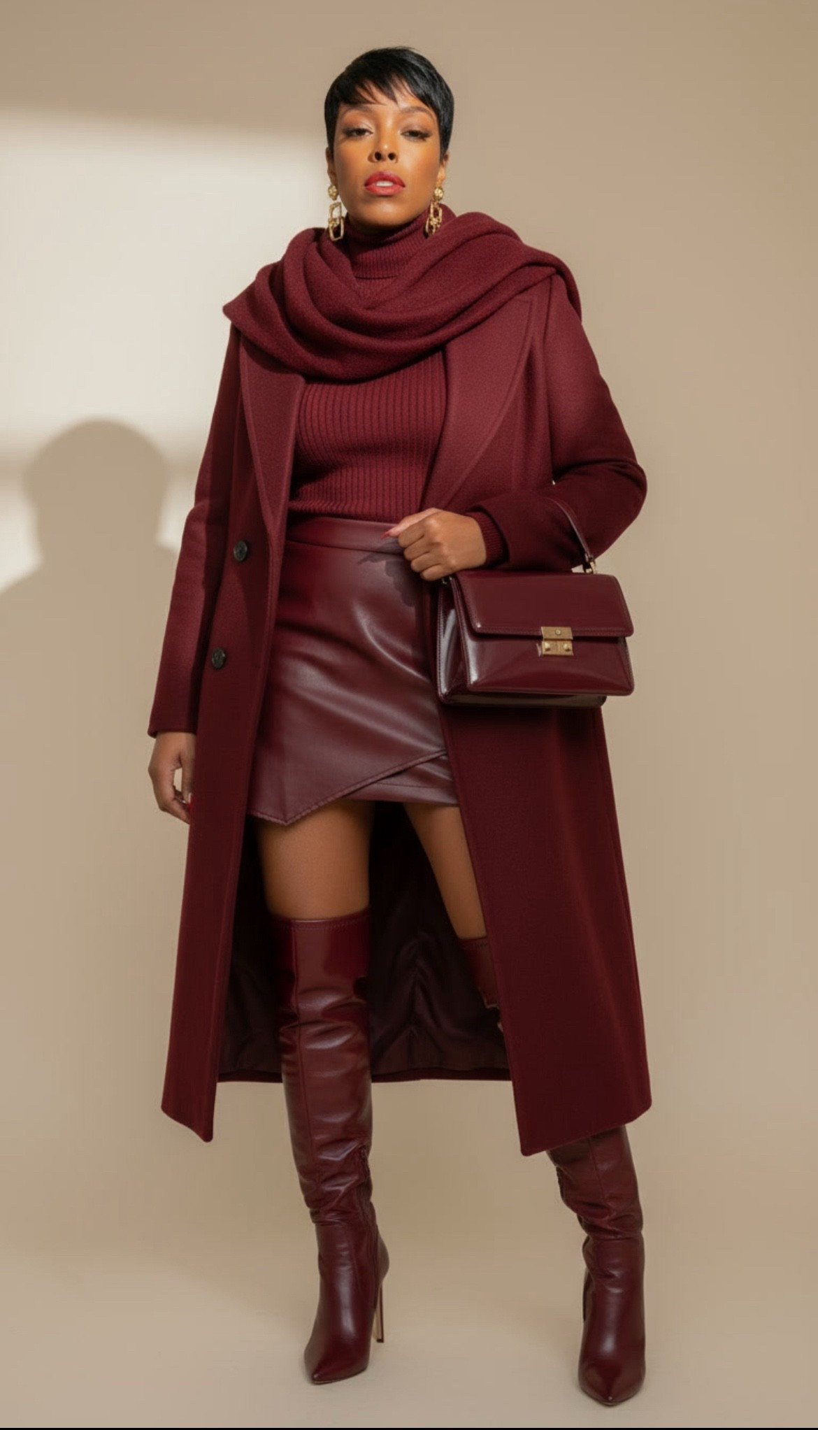 It’s giving Bordeaux energy 🍷🔥
Matching coat, boots, and bag because one color can still say it all. 

#LTKHoliday #LTKOver40 #LTKStyleTip