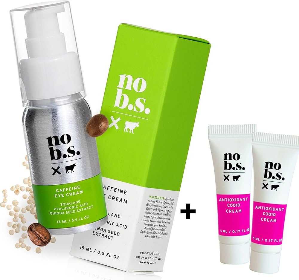 No B.S. Caffeine Eye Cream anti aging bundle with Two Retinol Deluxe Minis. Under Eye Cream for D... | Amazon (US)