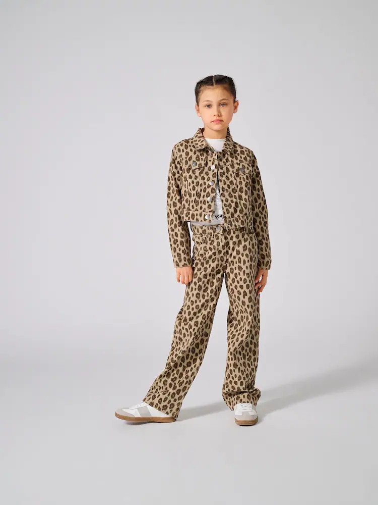 ONLY KIDS Wide Leg Leopard Print Animal Jeans | Next US