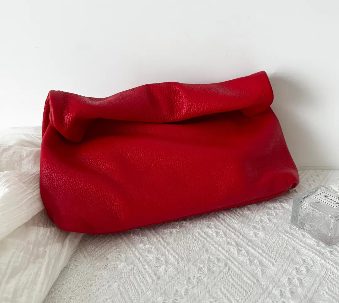 Roll Down Clutch Bag, Women Leather Clutch Bag, Leather Roll Top Clutch, Rollover Clutch Purse, L... | Etsy (US)