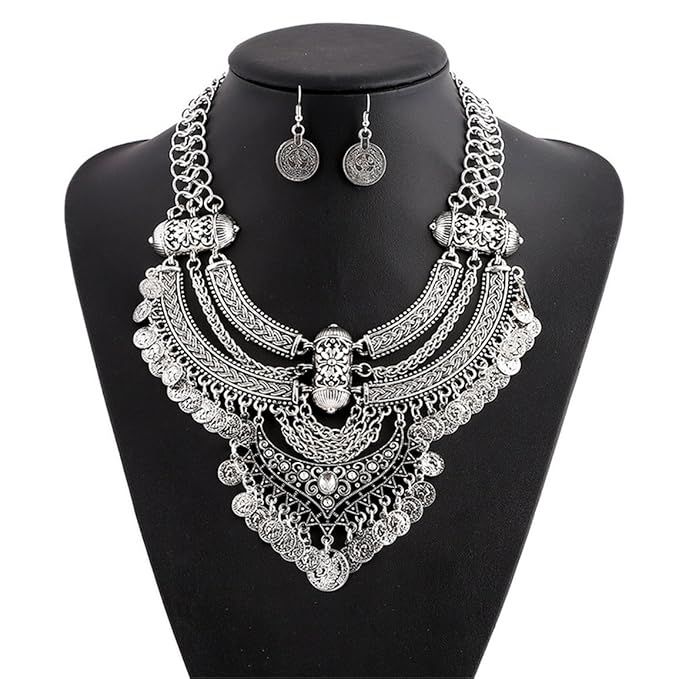 Lanue Fashion Bib Bohemian Statement Coin Necklace and Earrings Punk Ethnic style Jewelry Set for... | Amazon (US)