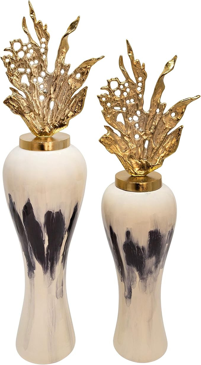 Sagebrook Home 15649-11 43" H Metal Vase W/Leaf Like Lid, White | Amazon (US)