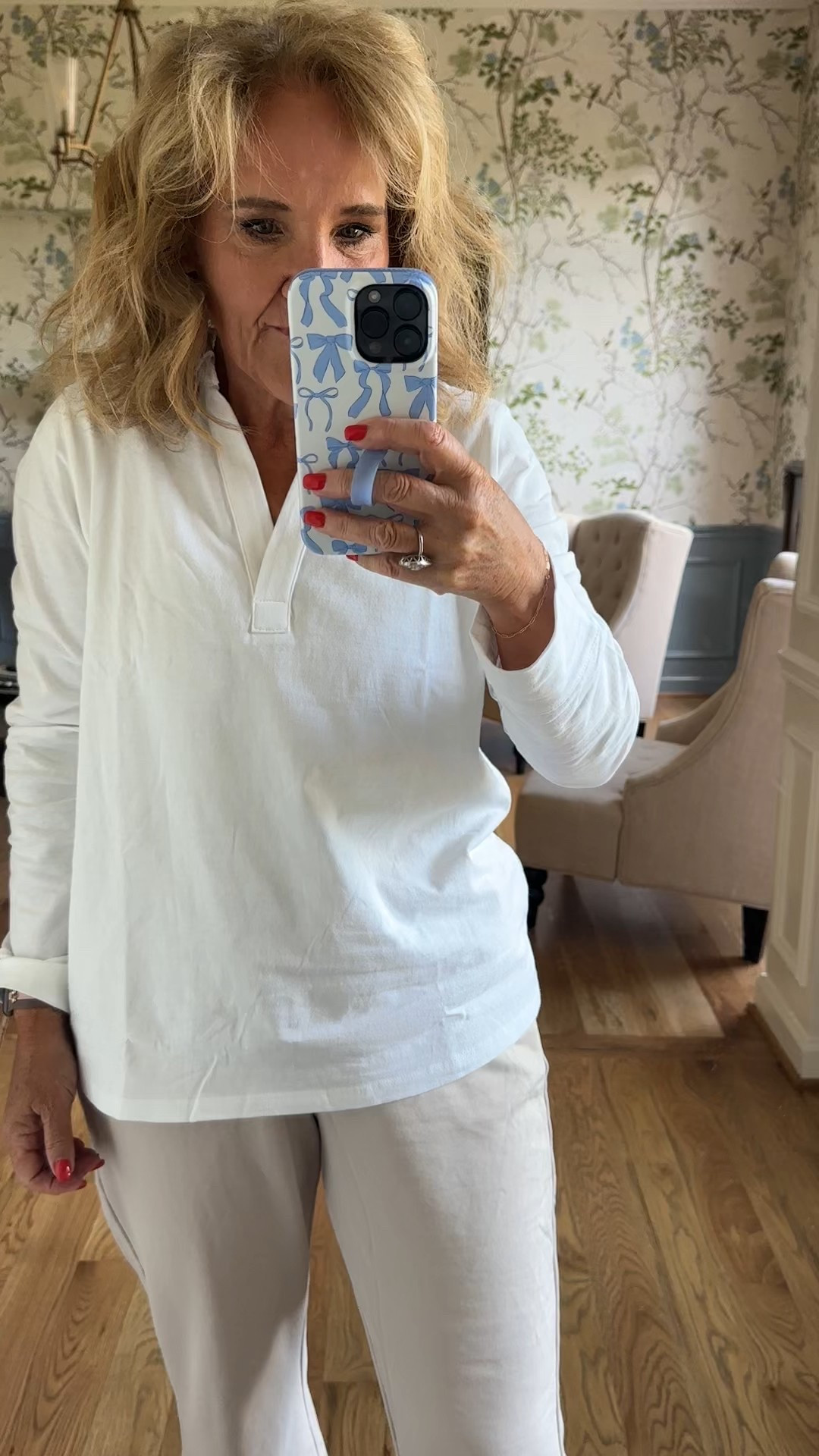 Nordstrom anniversary sale fines. These Kaylahn French terry  pants are really cute. I’m wearing a medium and they’re pretty roomy in the waist. I would not size down though I don’t think you’d want them tight. They are fully stocked in navy so give it a shot.
This pop over Jonny collar top is cotton net not Teri cloth. It is fully stocked in the navy and white stripe. I’m wearing a medium.

I’m loving the new white sneakers by Ecco. Major sale on these. I found them true to size really good arch Support and super light.

Travel outfit loungewear Nordstrom anniversary sale  #ltkxnordstrom

#LTKOver40 #LTKFindsUnder100 #LTKTravel