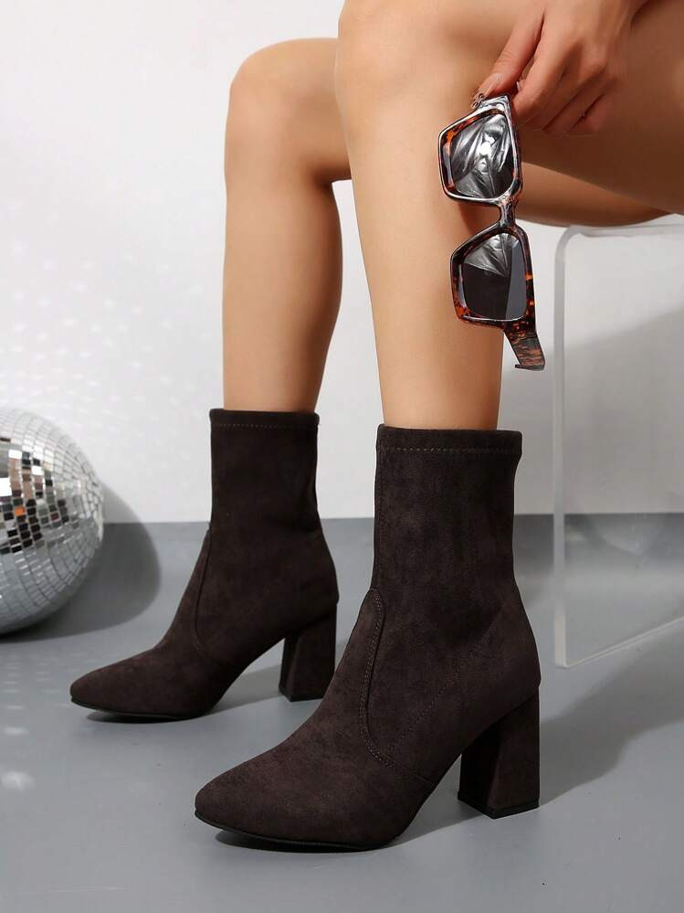 Damen Klassische Neue Spitzschuh-Stiefel mit Blockabsatz, Vielseitige Modische Stiefeletten, Elas... | SHEIN