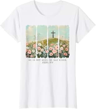 He is Risen Christian Wildflower Happy Easter Women Girls T-Shirt | Amazon (US)