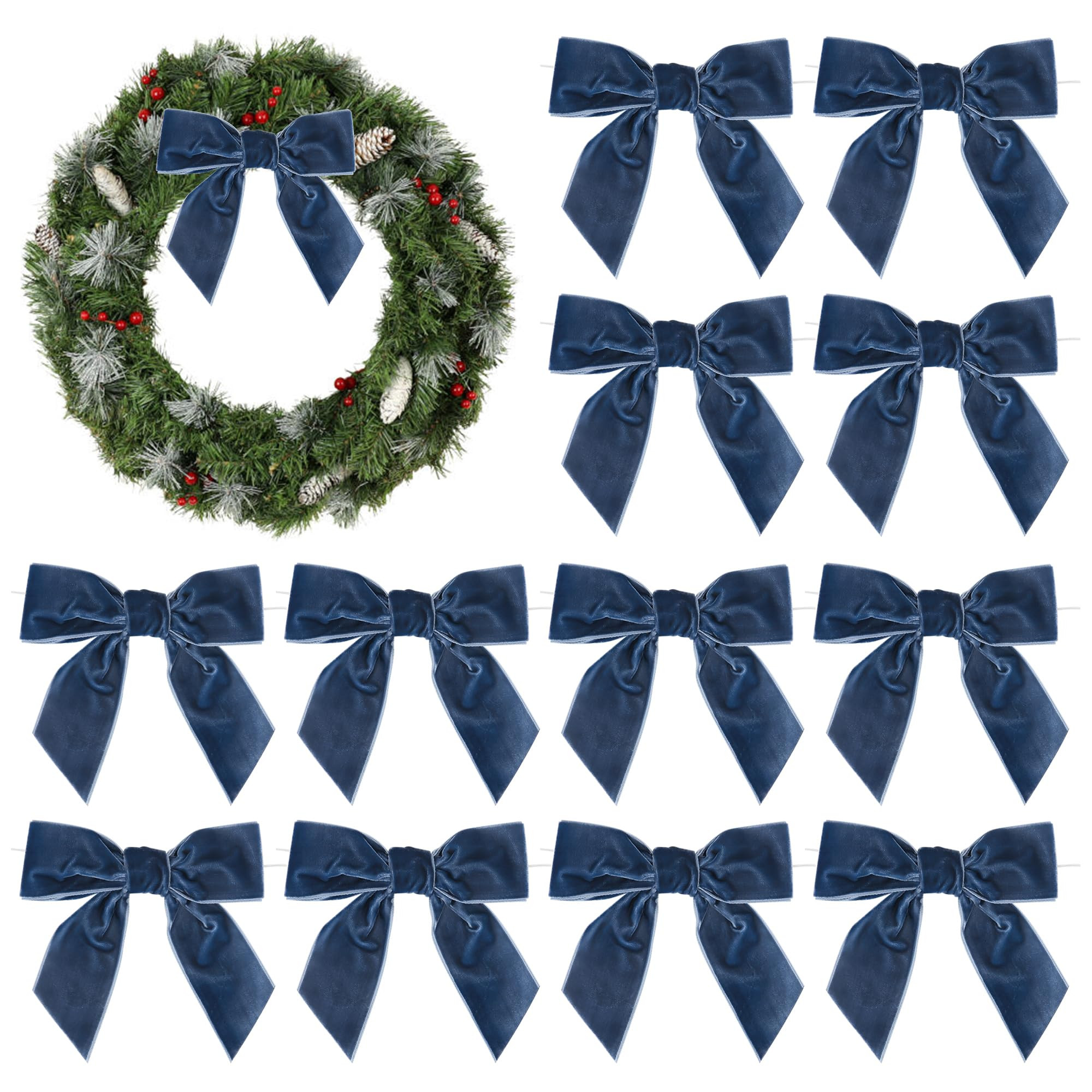 AIMUDI Dusty Blue Velvet Bows 4.5" Christmas Bows for Tree Premade Bows for Wreaths Twist Tie Bow... | Amazon (US)