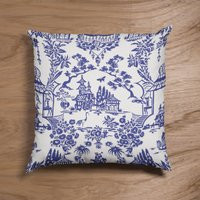 Blue & White Chinoiserie Print Pillow, Preppy Toile Accent Traditional Home Decor | Etsy (US)