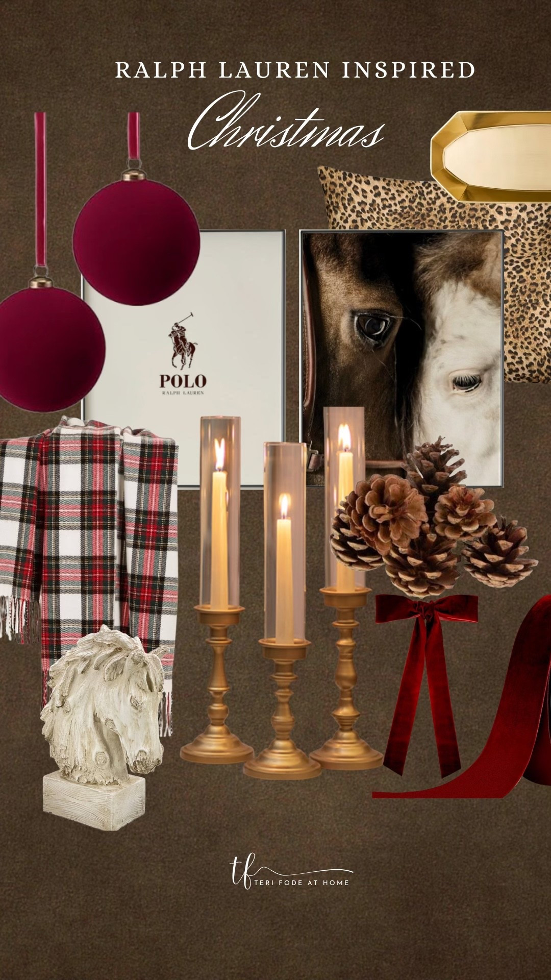A Ralph Lauren inspired, red and white plaid, tartan, red velvet, horse statue, vintage candle, equestrian, leopard, polo wall art, Ralph Lauren, velvet ornaments

#LTKSeasonal #LTKHome #LTKHoliday