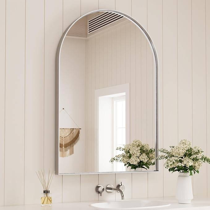 TETOTE Brushed Silver Arched Mirror for Bathroom, 24 x 36 Silver Metal Framed Arch Bathroom Mirro... | Amazon (US)