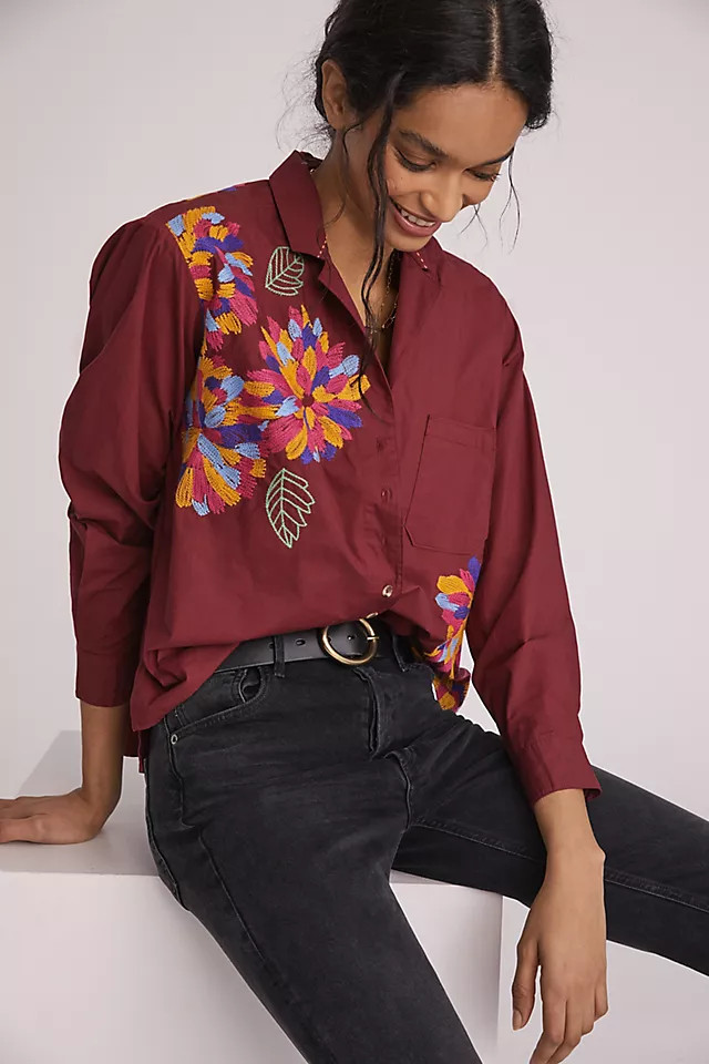 Maeve Embroidered Buttondown | Anthropologie (US)