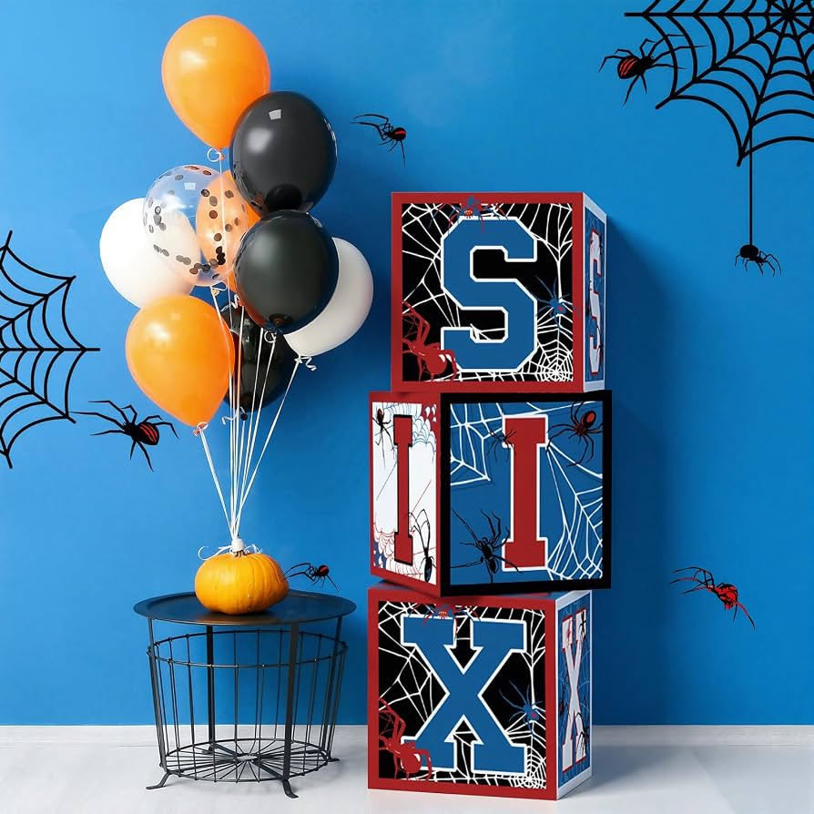Feifeiya 3 Pcs Spider 6th Birthday Decoration Spider Theme Balloon Boxes "six" Letter Box Blocks ... | Amazon (US)