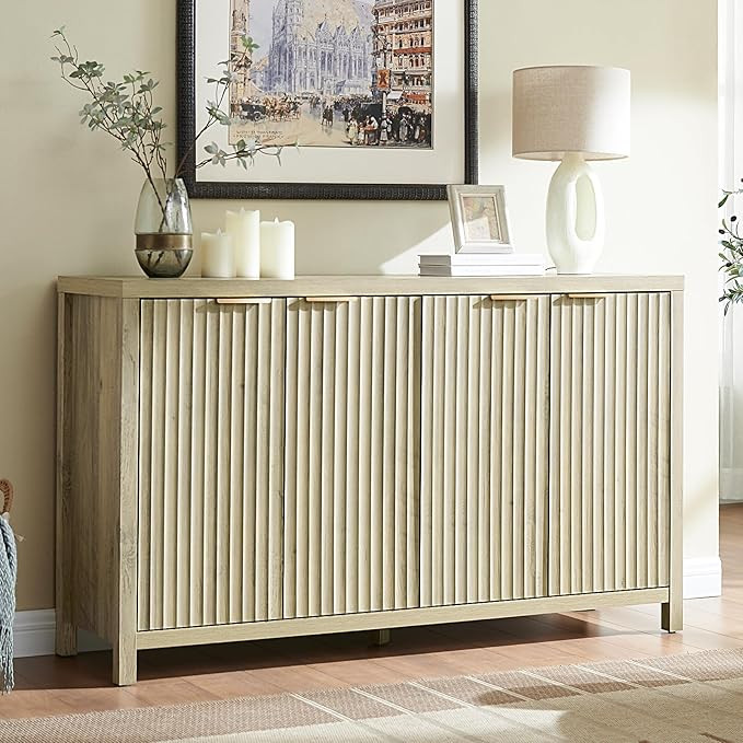 Oxford Fluted Storage Cabinet Sideboard Large Buffet with Adjustable Shelves, Multifunctional Acc... | Amazon (US)
