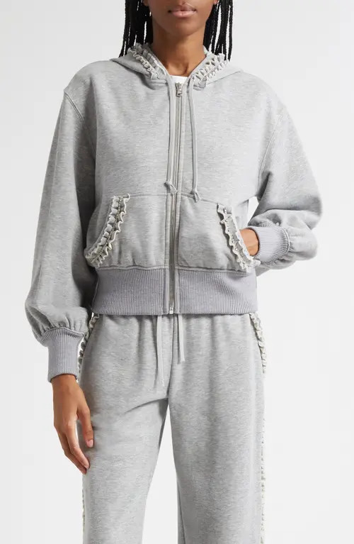 Cinq à Sept Maddie Embellished Zip-Up Hoodie in Heather Grey at Nordstrom, Size Medium | Nordstrom