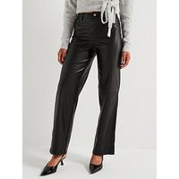 Only Straight Leg Faux Leather Trouser - Black, Black, Size M, Women | Very (UK)