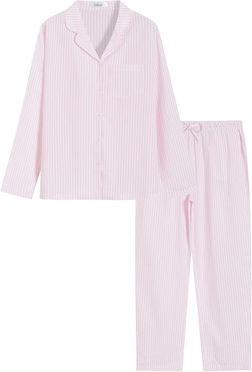 Latuza Women's Cotton Long Sleeve Pajama Set Seersucker Button Down Pj Set | Amazon (US)
