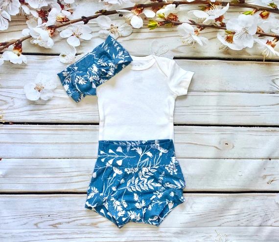 Blue and White Floral Bummies and Headband Set Girls Summer | Etsy | Etsy (US)