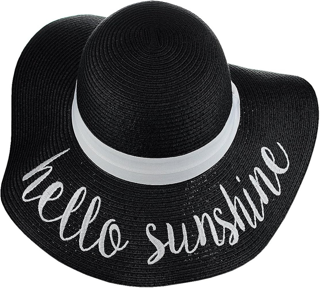C.C Women's Paper Weaved Crushable Beach Embroidered Quote Floppy Brim Sun Hat | Amazon (US)