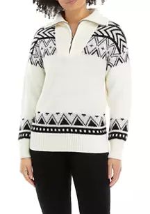 Women's Patterned Long Sleeve Half Zip Pullover | Belk