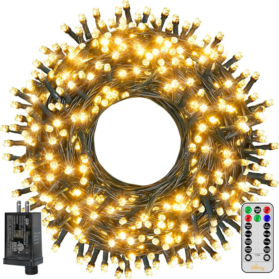 Ollny Christmas Tree Lights 400LED 132FT, Remote Plug-in Christmas Lights with Timer and 8 Modes, Waterproof Outdoor String Lights for Thanksgiving Xmas House Indoor Outside Decorations(Warm White) | Amazon (US)