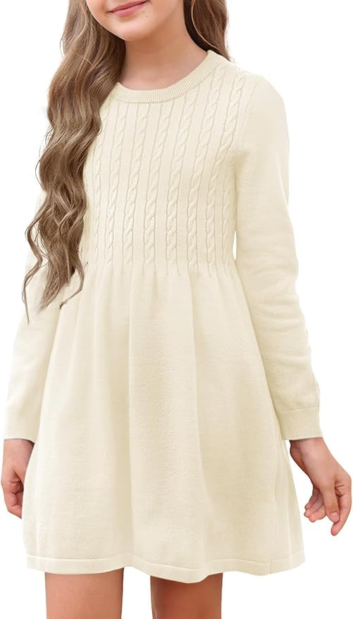 Fommykin Girls Sweater Dress Kids Crew Neck Long Sleeve Cute Fall Winter Kintted Dresses for 4-14... | Amazon (US)