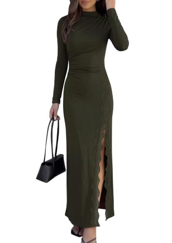 PRETTYGARDEN Women's Long Sleeve Wedding Guest Dress Fall Ruched Maxi Dress | Amazon (US)