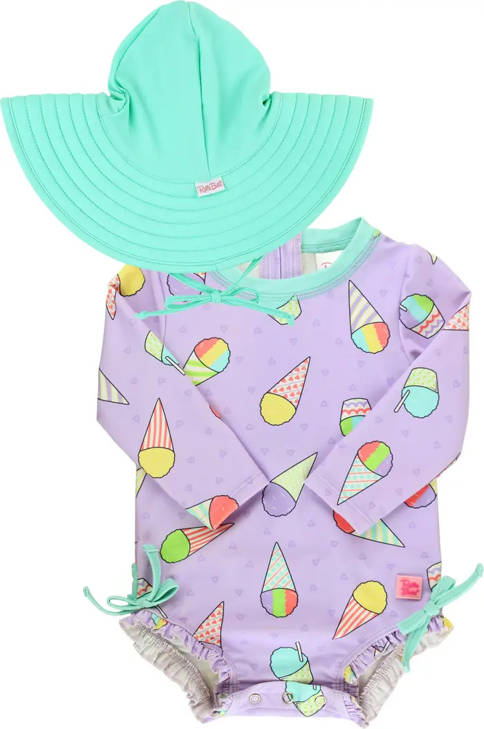 Snow Cone Long Sleeve One-Piece Rashguard Swimsuit & Hat Set | Nordstrom