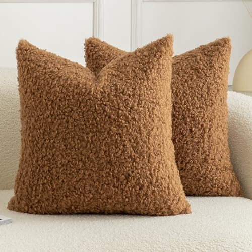 Pack of 2 Curly Teddy Wool Faux Fur Throw Pillow Covers Fuzzy Accent Soft Sherpa Pillowcases Shee... | Amazon (US)