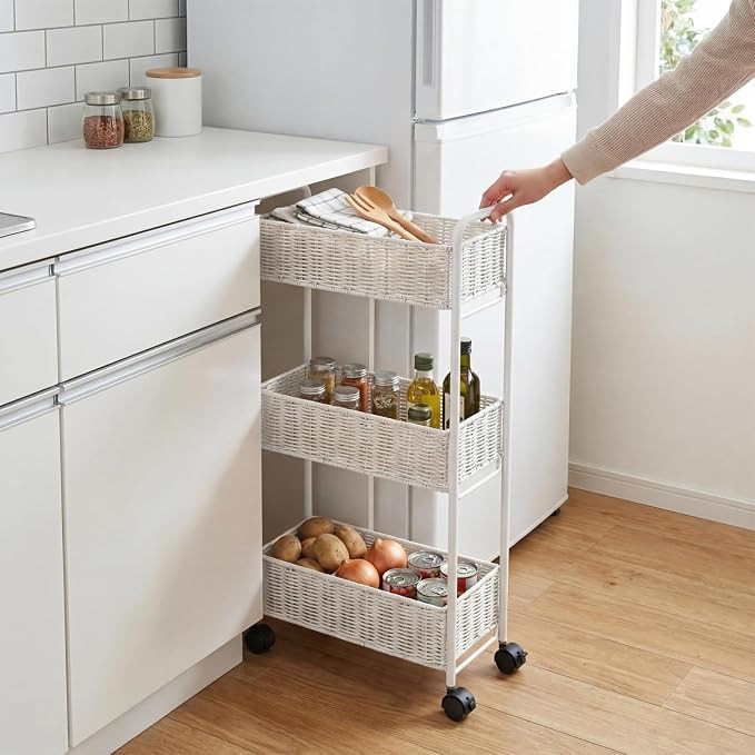 Utility Slim Storage Cart,3-Tier Rolling Kitchen Office Laundry Room Cart,Mobile Shelving Unit Or... | Amazon (US)