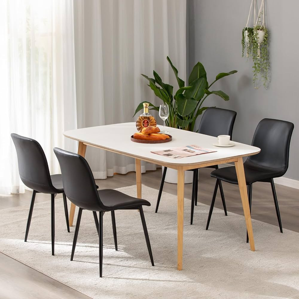 HeuGah Dining Chairs Set of 4, Black Modern Kitchen & Dining Room Chairs with Metal Legs, Industr... | Amazon (US)