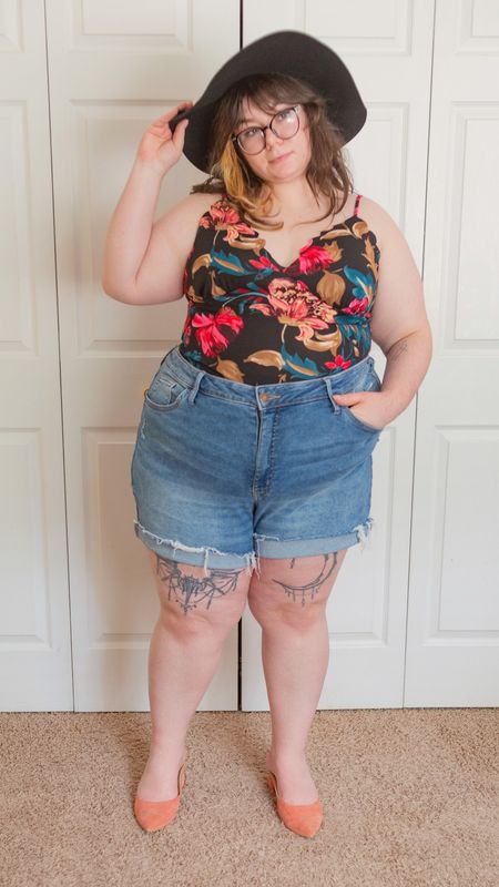Plus size floral bodysuit denim shorts floppy hat summer outfit 

#LTKSeasonal #LTKstyletip #LTKfit