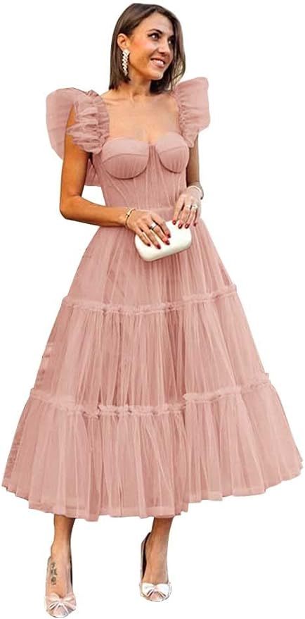 Sweetheart Tulle Dress for Women Tea Length A Line Cocktail Dresses Elegant Short Prom Dresses fo... | Amazon (US)