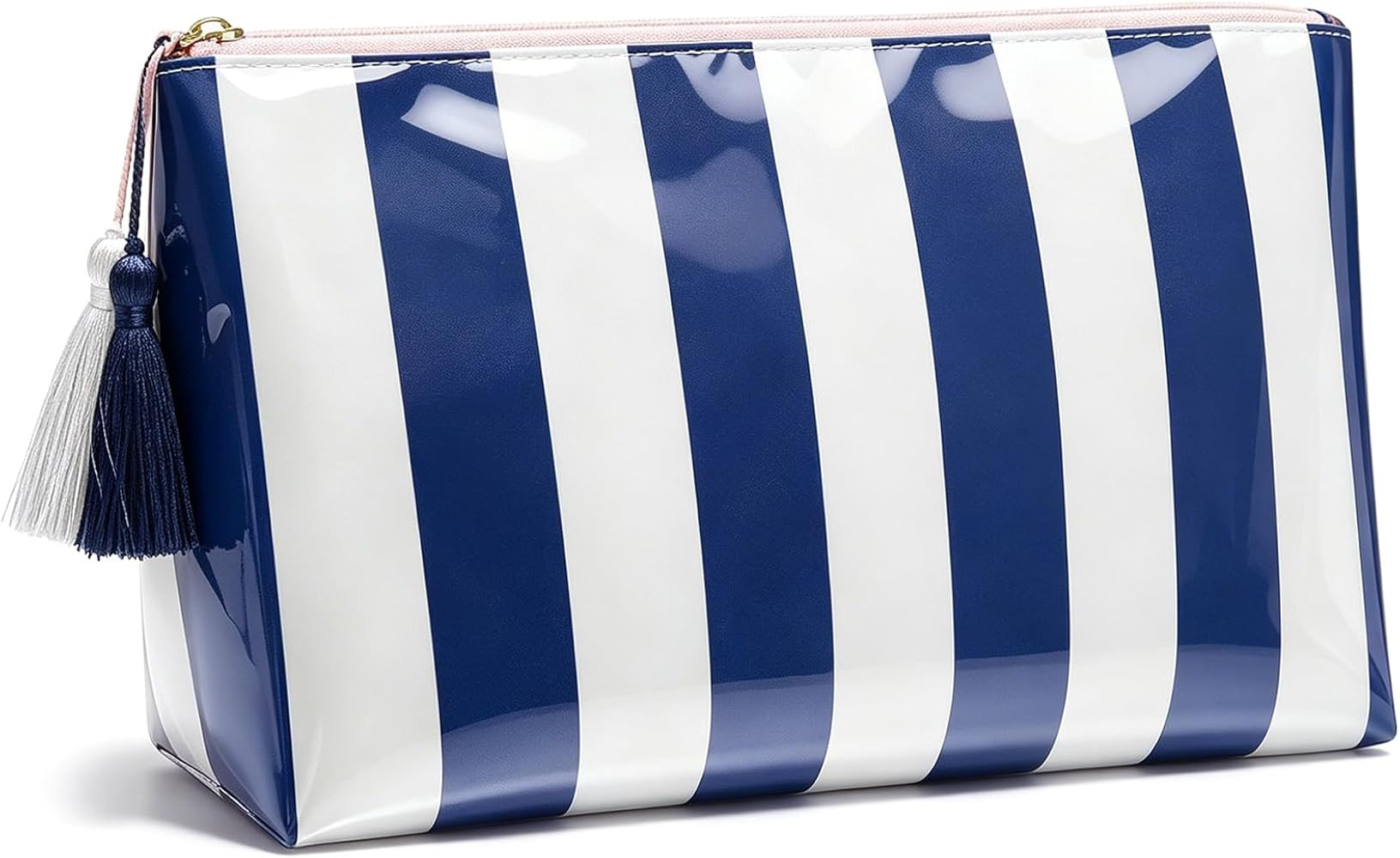 Navy Blue Striped CLear Sunscreen Makeup Bag for Beach,Large Waterproof Cosmetic Travel Pouch for... | Amazon (US)