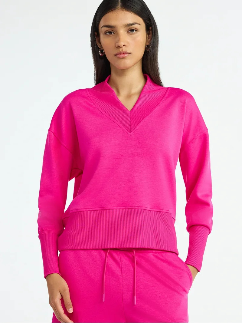 Scoop Women's and Women's Plus New Scubaknit V Neck Sweatshirt, Sizes XS-4X | Walmart (US)