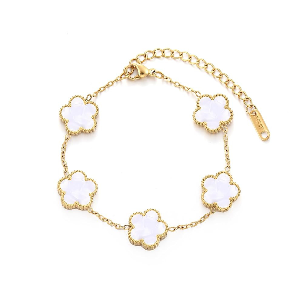 TICVSS Four Leaf Clover Bracelet for Women 18K Gold Plated Stainless Steel Lucky 4 Leaf Gold Link... | Amazon (US)