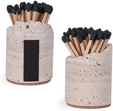 Match Holder with Striker - Set of 2 - Handmade Travertine Match Box - Matches in a jar for Bathr... | Amazon (US)